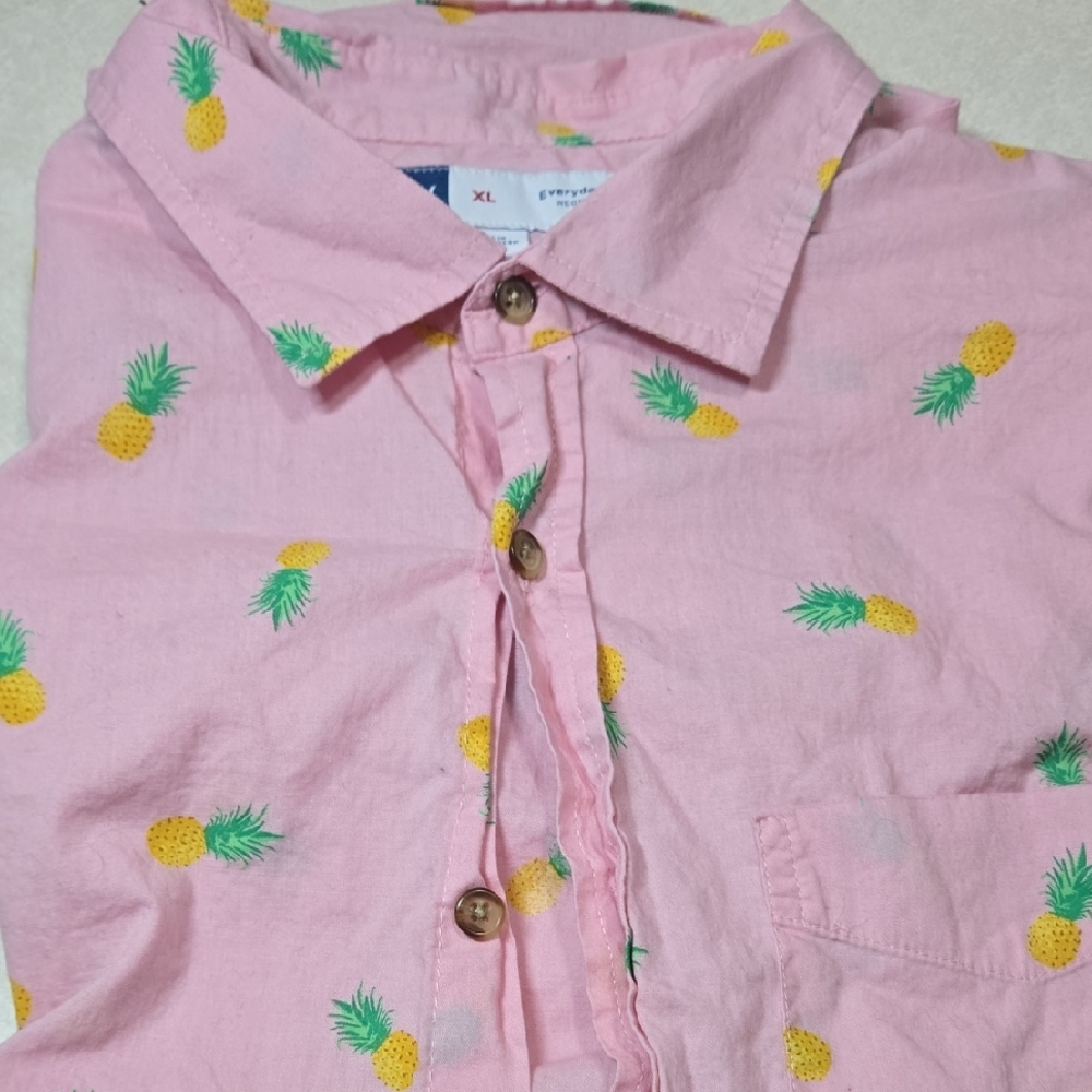 Old Navy Pink and Yellow Button Down Shirt with Pineapple Print